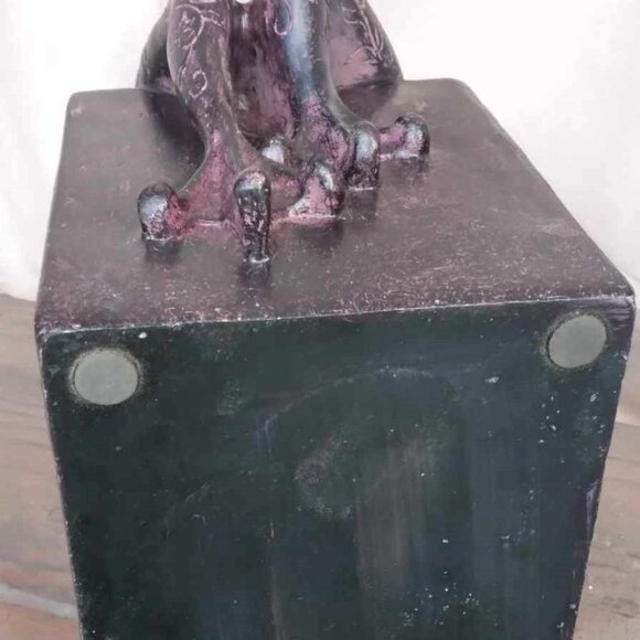 Whimsical Carved Stained Wood Reclining Frog with Carved Vines Sculpture - Picture 9 of 9